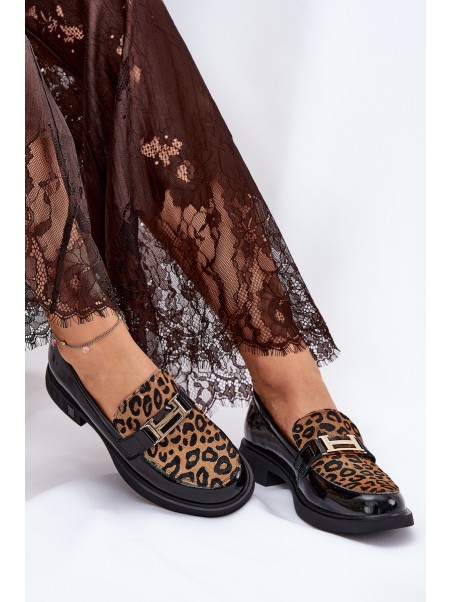 Leather Patent Loafers Leopard Vinceza 66790 Black