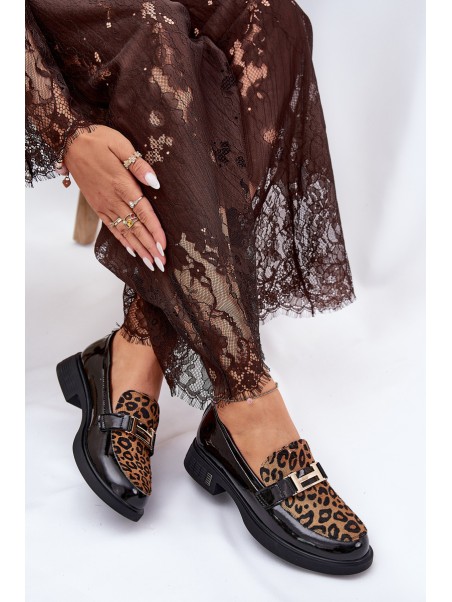 Leather Patent Loafers Leopard Vinceza 66790 Black