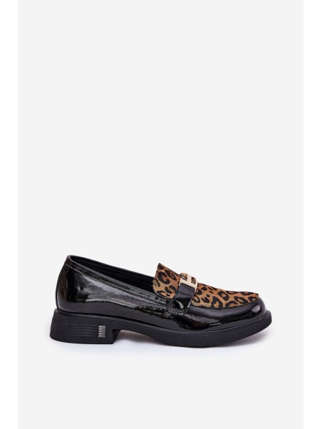 Leather Patent Loafers Leopard Vinceza 66790 Black