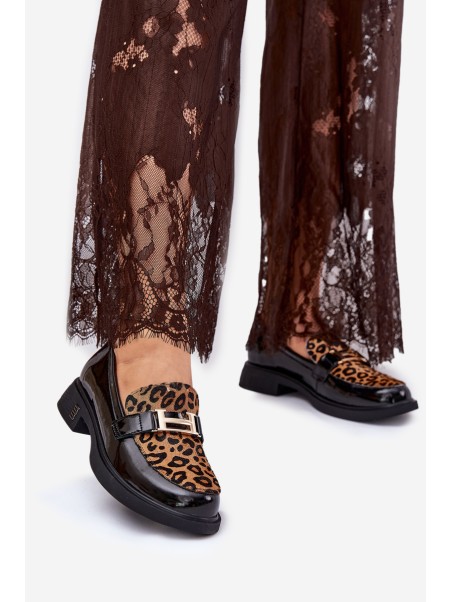 Leather Patent Loafers Leopard Vinceza 66790 Black