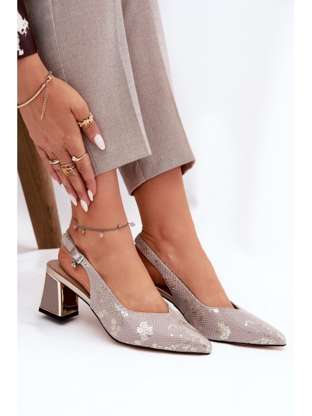 Leather Ladies Sandals On A Heel With Pointed Toes Gold-Silver Vinceza 66733
