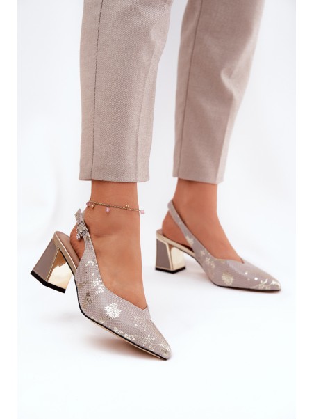 Leather Ladies Sandals On A Heel With Pointed Toes Gold-Silver Vinceza 66733