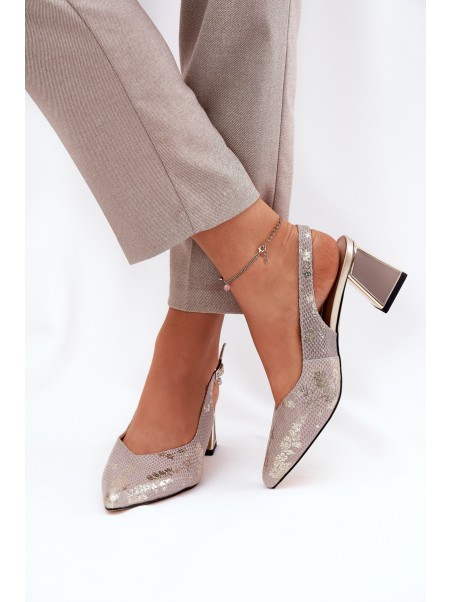 Leather Ladies Sandals On A Heel With Pointed Toes Gold-Silver Vinceza 66733