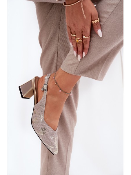 Leather Ladies Sandals On A Heel With Pointed Toes Gold-Silver Vinceza 66733