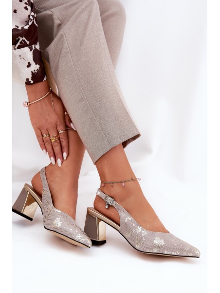Leather Ladies Sandals On A Heel With Pointed Toes Gold-Silver Vinceza 66733