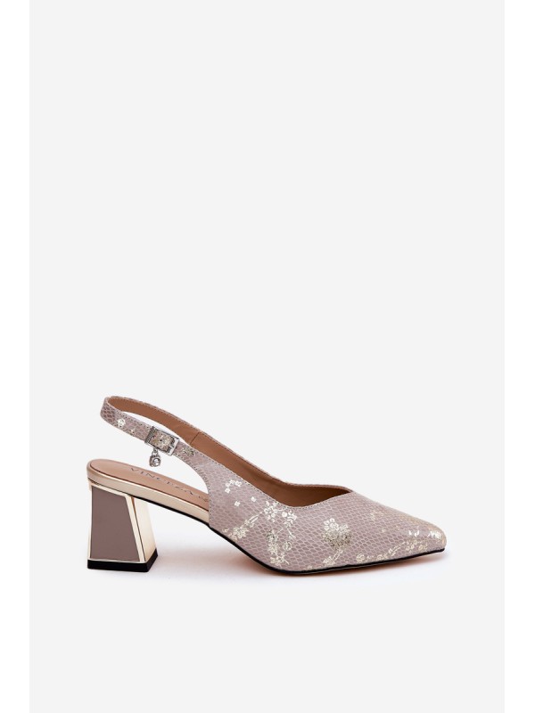 Leather Ladies Sandals On A Heel With Pointed Toes Gold-Silver Vinceza 66733