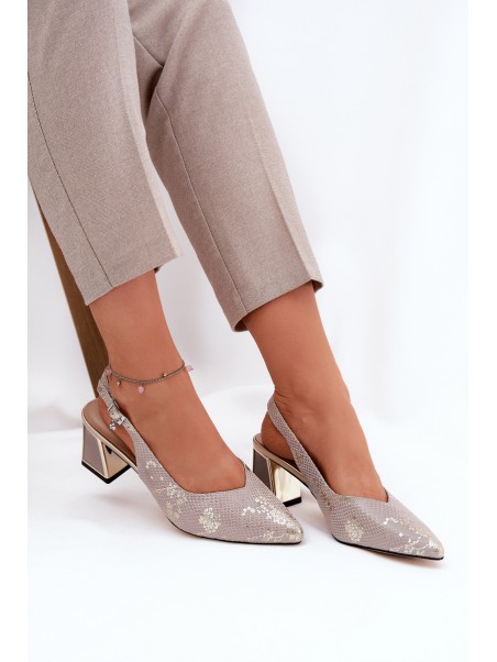 Leather Ladies Sandals On A Heel With Pointed Toes Gold-Silver Vinceza 66733