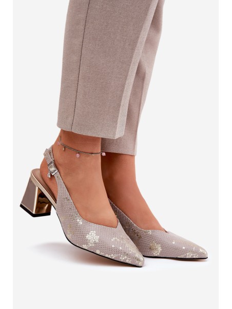 Leather Ladies Sandals On A Heel With Pointed Toes Gold-Silver Vinceza 66733