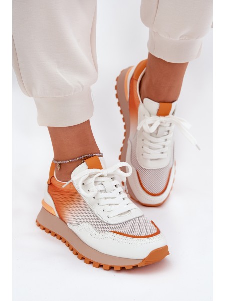 Leather Sports Shoes With Mesh Ladies Vinceza 66775 Orange