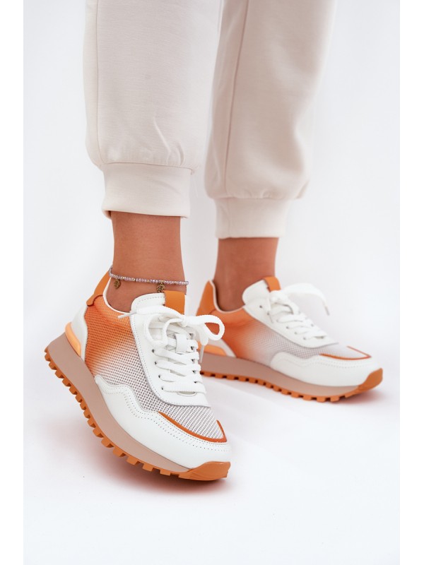 Leather Sports Shoes With Mesh Ladies Vinceza 66775 Orange