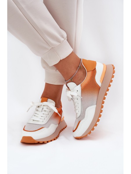 Leather Sports Shoes With Mesh Ladies Vinceza 66775 Orange