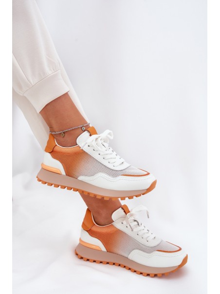 Leather Sports Shoes With Mesh Ladies Vinceza 66775 Orange