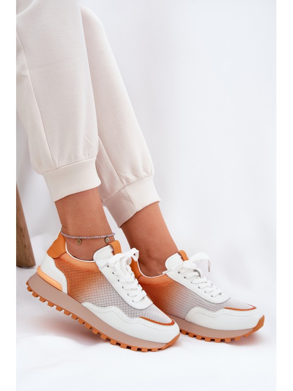 Leather Sports Shoes With Mesh Ladies Vinceza 66775 Orange