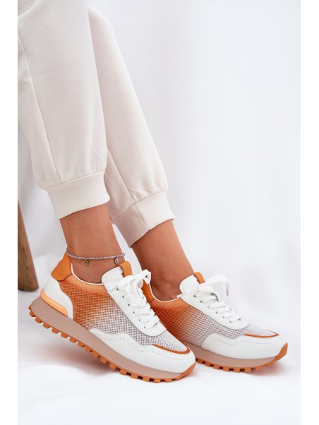 Leather Sports Shoes With Mesh Ladies Vinceza 66775 Orange