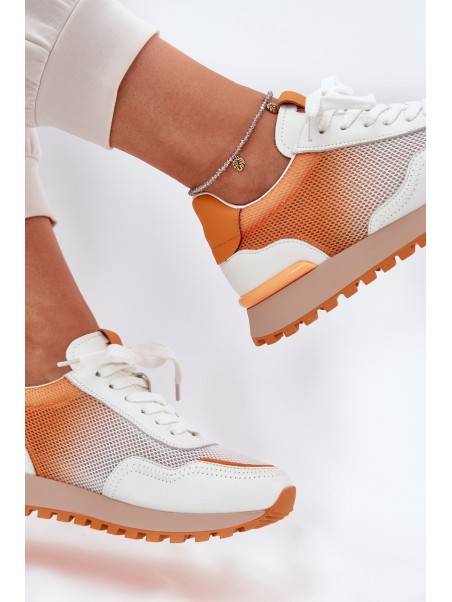 Leather Sports Shoes With Mesh Ladies Vinceza 66775 Orange