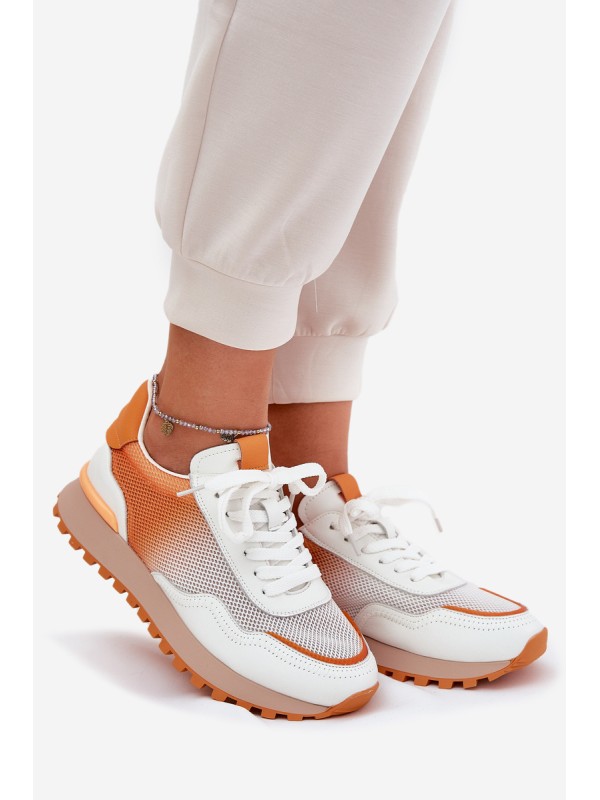 Leather Sports Shoes With Mesh Ladies Vinceza 66775 Orange