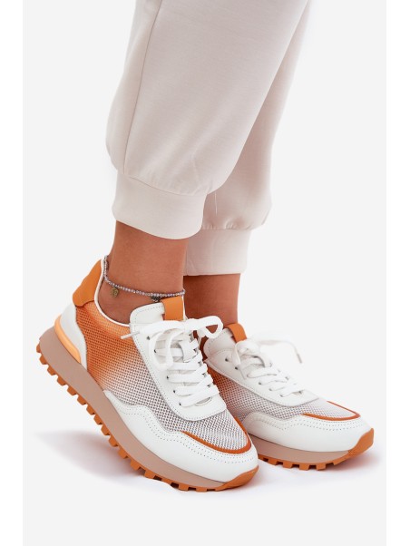 Leather Sports Shoes With Mesh Ladies Vinceza 66775 Orange