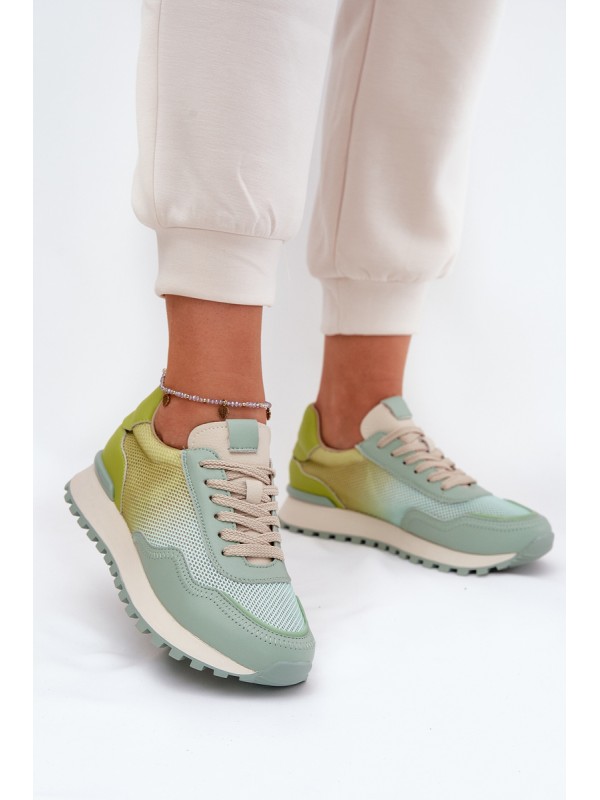 Leather Sports Shoes With Mesh For Women Vinceza 66775 Green