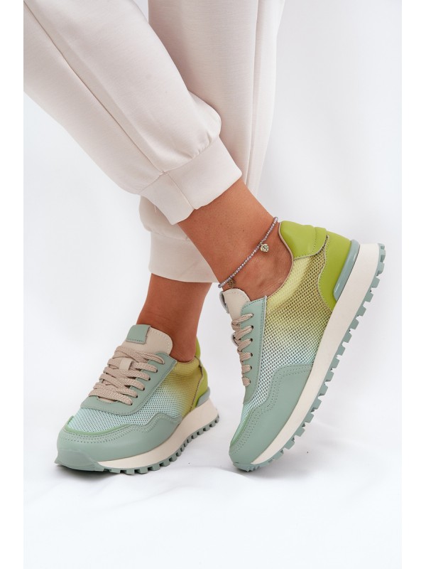 Leather Sports Shoes With Mesh For Women Vinceza 66775 Green 2