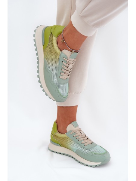 Leather Sports Shoes With Mesh For Women Vinceza 66775 Green
