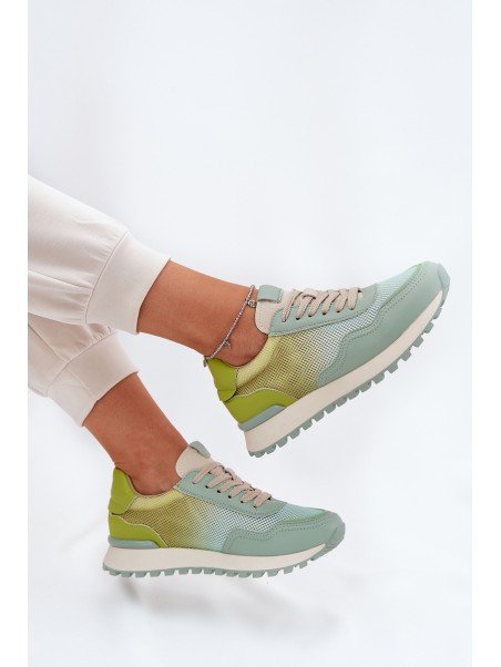 Leather Sports Shoes With Mesh For Women Vinceza 66775 Green