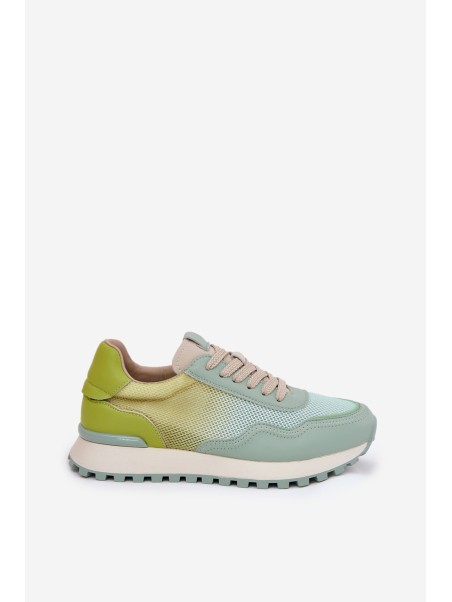 Leather Sports Shoes With Mesh For Women Vinceza 66775 Green
