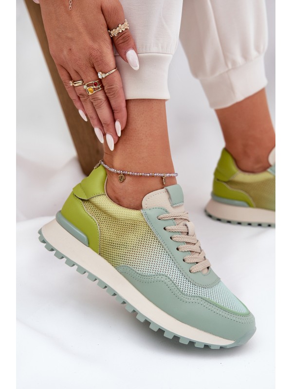 Leather Sports Shoes With Mesh For Women Vinceza 66775 Green