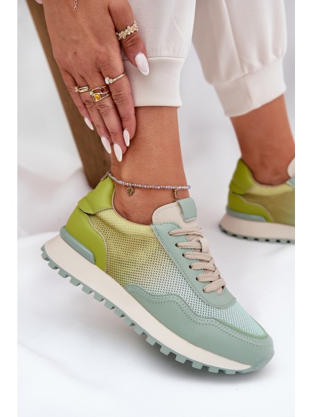 Leather Sports Shoes With Mesh For Women Vinceza 66775 Green