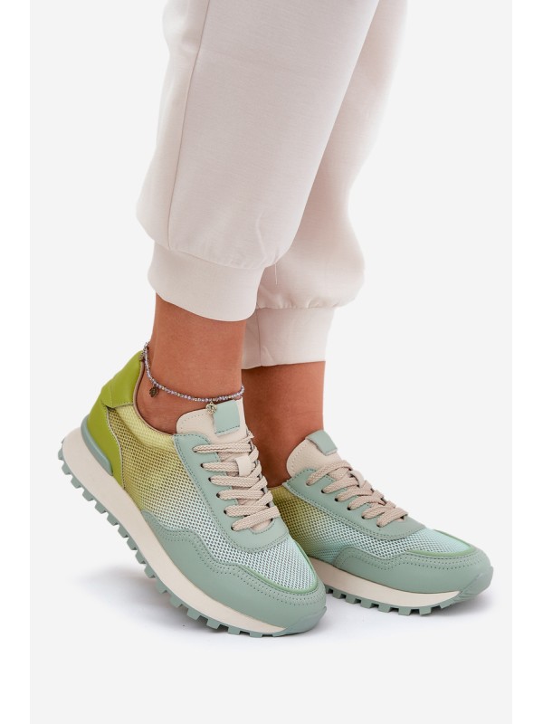Leather Sports Shoes With Mesh For Women Vinceza 66775 Green