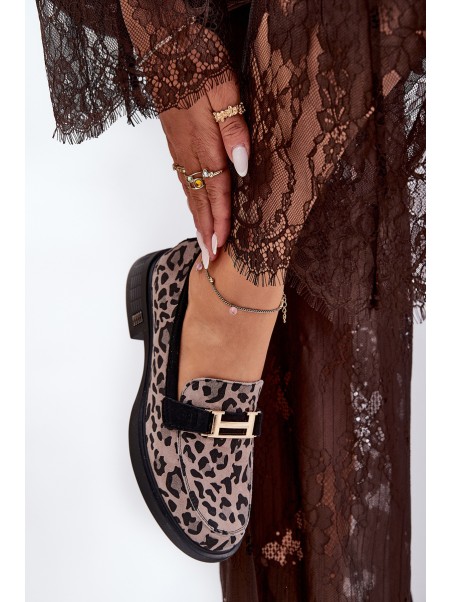 Leather Patent Loafers Leopard Vinceza 66790 Black
