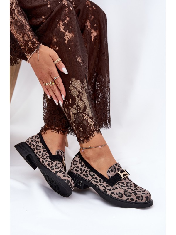 Leather Patent Loafers Leopard Vinceza 66790 Black