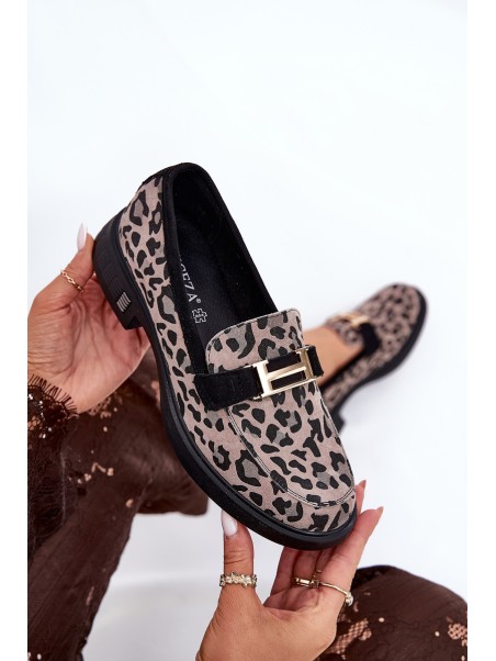 Leather Patent Loafers Leopard Vinceza 66790 Black