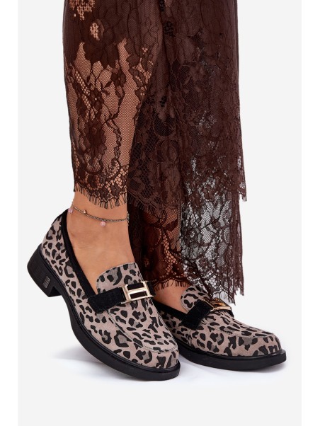 Leather Patent Loafers Leopard Vinceza 66790 Black