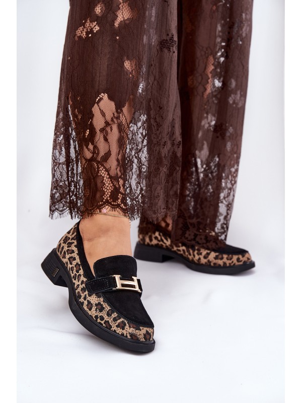 Suede Ladies Moccasins Panther Black Vinceza 66791