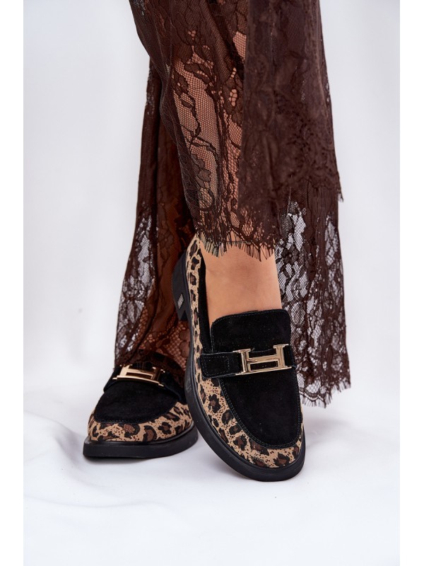 Suede Ladies Moccasins Panther Black Vinceza 66791