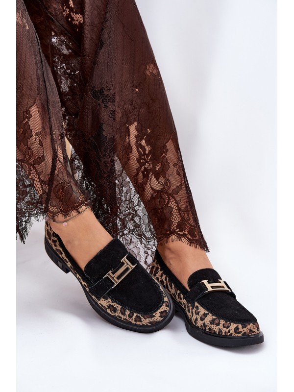 Suede Ladies Moccasins Panther Black Vinceza 66791