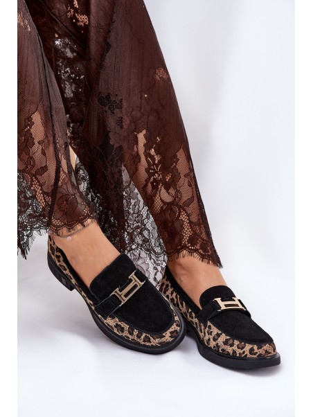 Suede Ladies Moccasins Panther Black Vinceza 66791