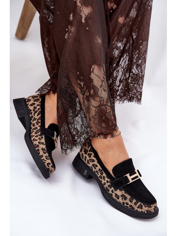 Suede Ladies Moccasins Panther Black Vinceza 66791