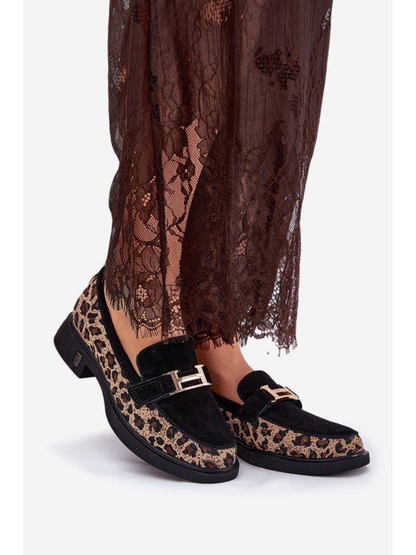 Suede Ladies Moccasins Panther Black Vinceza 66791