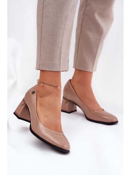 Leather Patent Heels On A Heel Vinceza 91130 Beige
