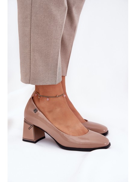 Leather Patent Heels On A Heel Vinceza 91130 Beige