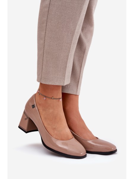 Leather Patent Heels On A Heel Vinceza 91130 Beige