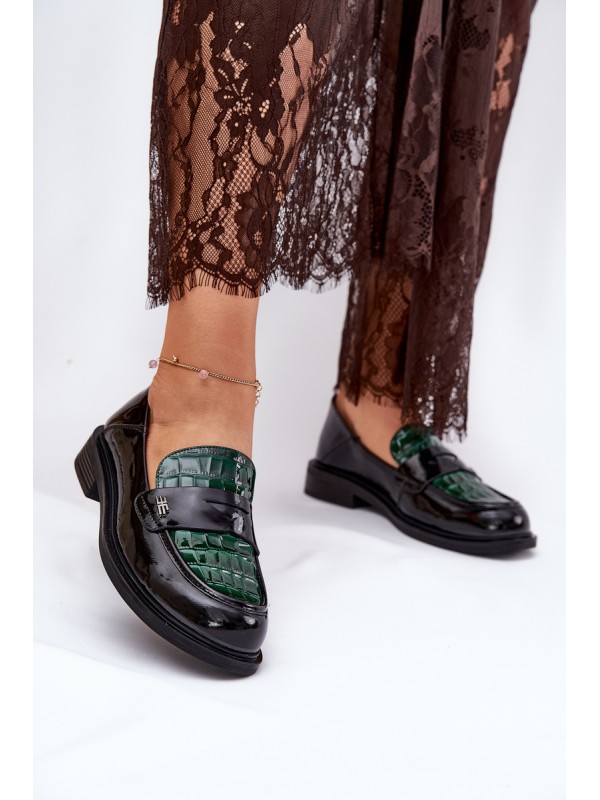 Lacquered Leather Women's Moccasins Vinceza 91125 Green-Black