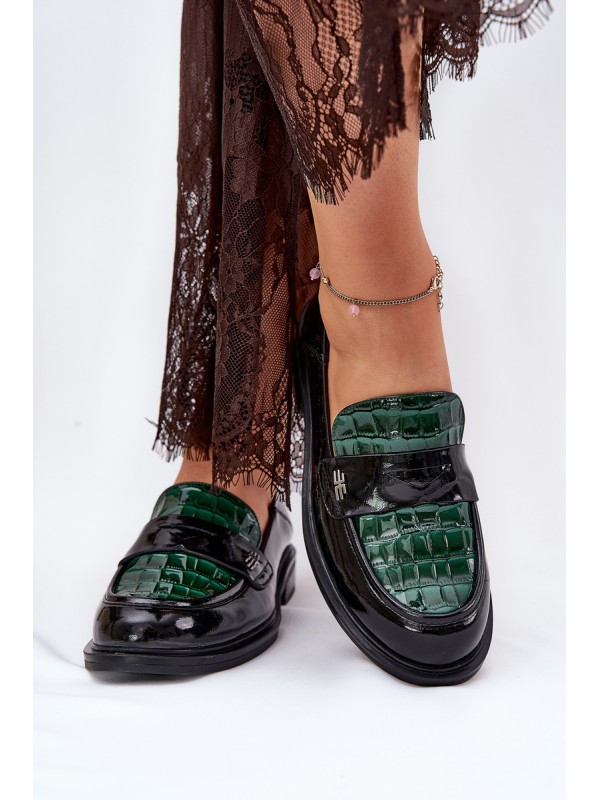 Lacquered Leather Women's Moccasins Vinceza 91125 Green-Black 2