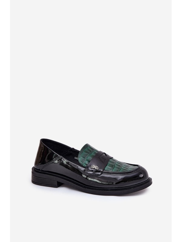 Lacquered Leather Women's Moccasins Vinceza 91125 Green-Black