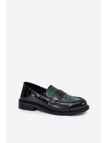 Lacquered Leather Women's Moccasins Vinceza 91125 Green-Black