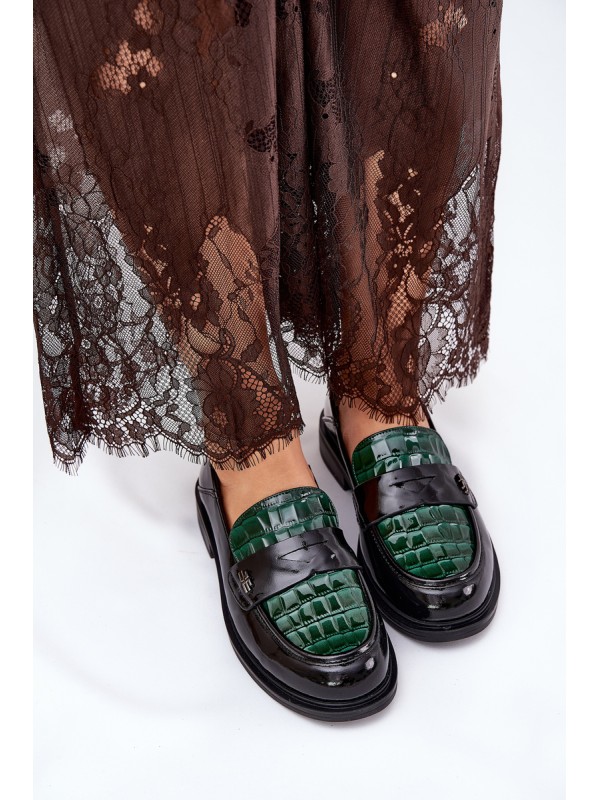 Lacquered Leather Women's Moccasins Vinceza 91125 Green-Black