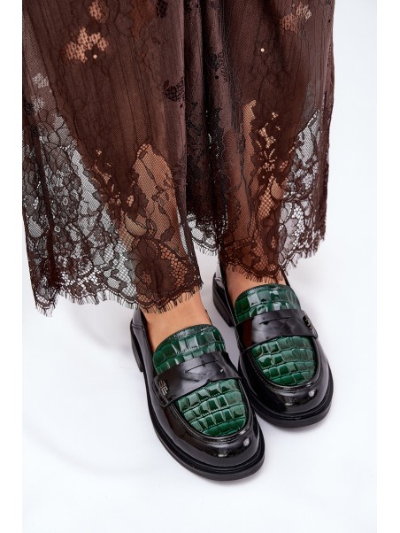 Lacquered Leather Women's Moccasins Vinceza 91125 Green-Black