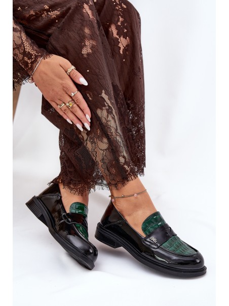 Lacquered Leather Women's Moccasins Vinceza 91125 Green-Black