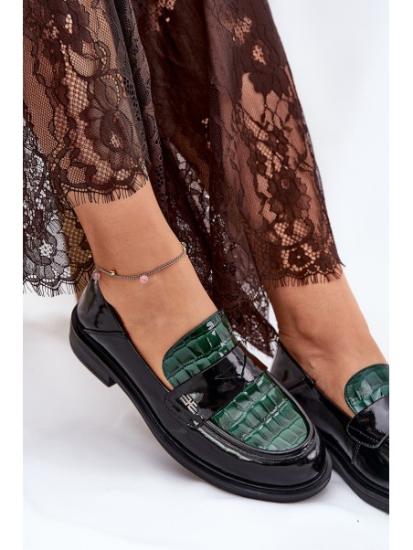 Lacquered Leather Women's Moccasins Vinceza 91125 Green-Black